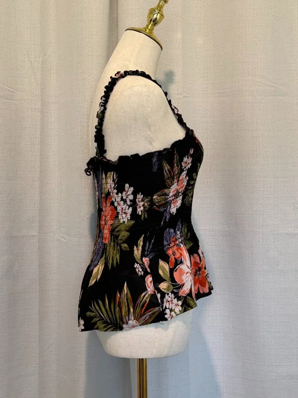 Patrons of Peace Black Pink Floral Smocked Tank S Cottagecore - Picture 3 of 10